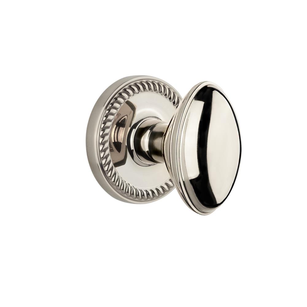 Grandeur by Nostalgic Warehouse NEWEDN Complete Passage Set Without Keyhole - Newport Rosette with Eden Prairie Knob in Polished Nickel